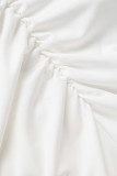 Branco sexy sólido patchwork babado assimétrico fora do ombro vestidos irregulares