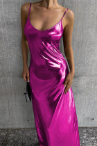ピンクのセクシーなソリッドブロンズバックレススパゲッティストラップシースドレス