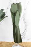 Зеленые сексуальные уличные однотонные лоскутные прозрачные брюки со средней посадкой в ​​технике пэчворк