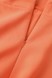 Vestidos de manga curta com decote em O e manga curta casual laranja