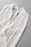 Blanco sexy sólido vendaje ahuecado hacia fuera patchwork sin espalda hendidura trajes de baño cubrir