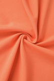 Orange Casual Solid Patchwork O Neck Short Sleeve Dress Dresses