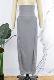 Grey Casual Solid Basic Skinny High Waist Conventional Solid Color Skirt