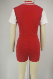 Rose Red Casual Solid Patchwork Skinny Rompers