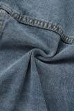 Ljusblå Street Frenulum Turndown-krage Långärmad vanlig jeansjacka