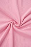 ピンクのセクシーなソリッドバックレス斜め襟ノースリーブドレスドレス