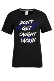 Svarta Casual Daily Print Patchwork T-shirts med bokstav O-hals