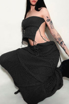 Черный сексуальный однотонный бинт с выемками в стиле пэчворк с открытой спиной асимметричный без бретелек без рукавов из двух частей
