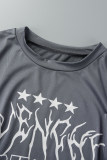 Grey Casual Street Letter Printing O Neck Two Pieces