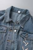 Ljusblå Street Frenulum Turndown-krage Långärmad vanlig jeansjacka