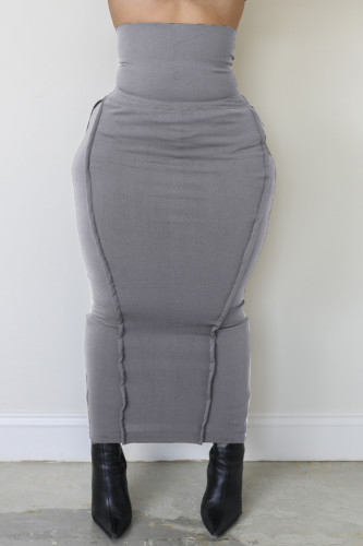 Falda gris casual sólido básico flaco cintura alta color sólido convencional