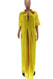 Yellow Casual Street Solid Patchwork Pocket V Neck Loose Jumpsuits