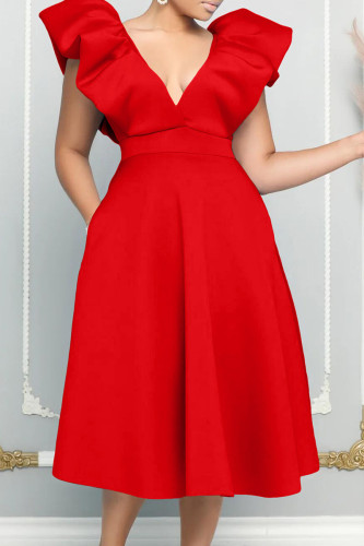 Красный Знаменитости Твердые вечерние платья в стиле пэчворк с V-образным вырезом Платья