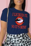 Red Street Daily Lips estampado Patchwork Letter O Neck T-shirts