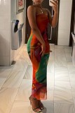 Colour Sexy Casual Print Backless Strapless Long Dress Dresses