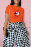 Orange Street Daily Lips Imprimé Patchwork Lettre O Cou T-shirts