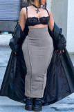 Falda casual sólida básica flaca cintura alta color sólido convencional negro