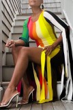 Multicolor Rainbow Casual Striped Print O Neck Irregular Tassel Bodycon Mini DressDresses