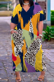 Vestido de manga corta con cuello en V y patchwork con estampado casual de jengibre