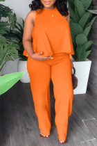 Arancione Casual Solid Patchwork O Collo Plus Size Due Pezzi