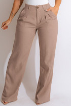 Albaricoque Casual Sólido Patchwork Cintura alta Pantalones rectos de color sólido