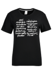 T-shirt con scollo O lettera patchwork stampa quotidiana nera