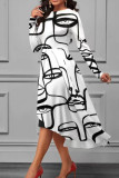 Robes de robe irrégulières blanches à imprimé patchwork et col rond