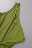 Ljusgrön Sexig Solid Backless Oblique Collar Ärmlös Klänning Klänningar