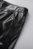 Black Street Solid Patchwork Pocket Regular Vita alta Pantaloni dritti in tinta unita