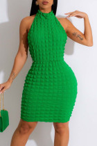 Green Sexy Solid Patchwork O Neck Pencil Skirt Dresses