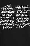 Schwarze Patchwork-T-Shirts mit O-Ausschnitt und täglichem Print