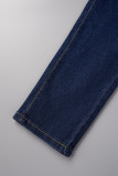 Голубые повседневные однотонные джинсы скинни с высокой талией