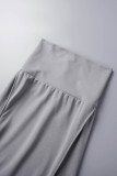 Saia cinza casual sólida básica skinny cintura alta convencional de cor sólida