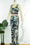 Camouflage Abbigliamento sportivo casual Stampa mimetica Patchwork Gilet Pantaloni Scollo a U Senza maniche Due pezzi (soggetto all'oggetto reale)