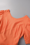 Vestidos de manga curta com decote em O e manga curta casual laranja
