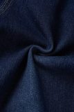 Jeans de mezclilla ajustados de cintura alta sólidos casuales azules medianos