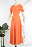 Aprikose Casual Solid Patchwork O-Ausschnitt Kurzarm Kleid Kleider