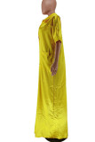 Gelbe, lässige, einfarbige, lockere Overalls mit Patchwork-Tasche und V-Ausschnitt
