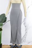 Falda gris casual sólido básico flaco cintura alta color sólido convencional
