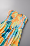 Robes droites sans bretelles en patchwork imprimé vacances turquoise