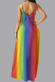 Fuchsia casual geleidelijke verandering zak U-hals sling jurk jurken