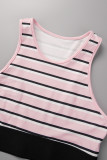Abbigliamento sportivo casual rosa Stampa a righe Basic O Collo senza maniche Due pezzi