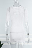 Белые сексуальные сплошные выдолбленные прозрачные платья-юбки с круглым вырезом и запахом