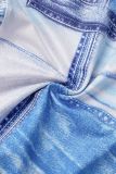 Синий сексуальный принт повязки спинки асимметричный ремень спагетти нерегулярные платья платья