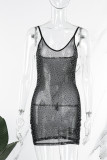 Robes de jupe crayon de perceuse chaude transparentes en patchwork solide noir sexy
