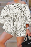 Witte casual elegante print patchwork off-shoulder driekwart twee stukken