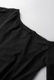 Черные повседневные прямые комбинезоны с открытыми плечами и оборками из однотонной ткани в стиле пэчворк