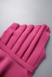 Roze elegante effen patchwork vouw schuine kraag avondjurk jurken