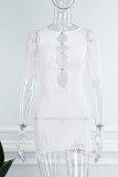 Белые сексуальные сплошные выдолбленные прозрачные платья-юбки с круглым вырезом и запахом