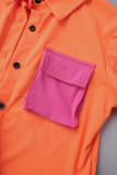 naranja casual sólido patchwork contraste camisa cuello manga corta dos piezas